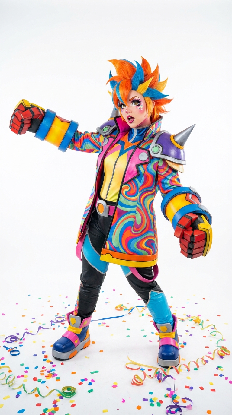 Person im Anime-Cosplay mit farbiger Perücke